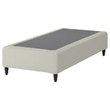 RENFJÄLLET bed base: cream, wooden legs, upholstered rectangular shape.