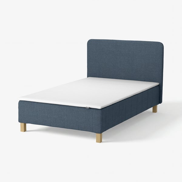 RENFJÄLLET Pocket spring mattress base, incl leg, mattress pad and headboar firm/Kilanda dark blue Näsfjället, 120x200 cm