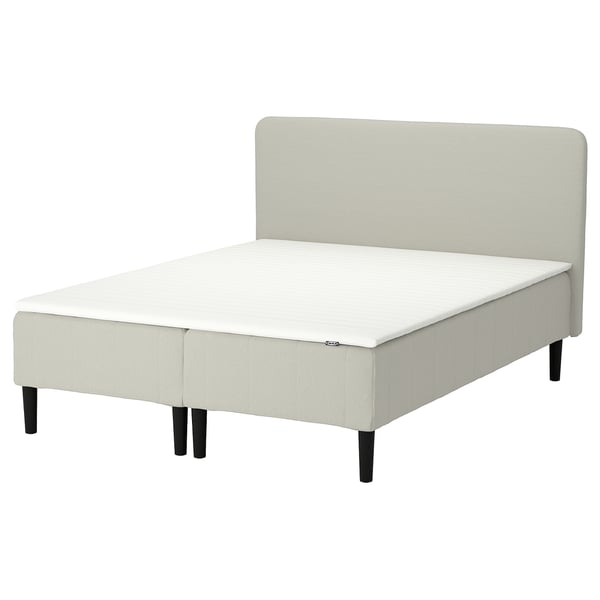 RENFJÄLLET bed, white, upholstered, compact, with headboard.
