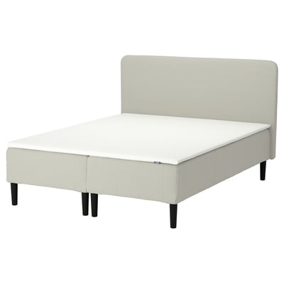 RENFJÄLLET bed, white, upholstered, compact, with headboard.