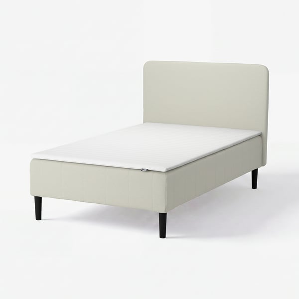 RENFJÄLLET Pocket spring mattress base, incl leg, mattress pad and headboar firm/Knisa light beige Näsfjället, 120x200 cm