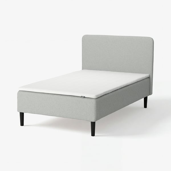 RENFJÄLLET Pocket spring mattress base, incl leg, mattress pad and headboar firm/Tibbleby beige/grey Nisseholm, 140x200 cm