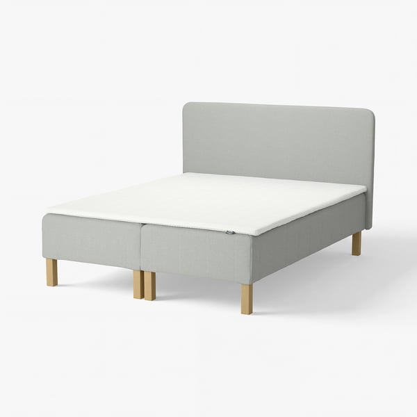 RENFJÄLLET Pocket spring mattress base, incl leg, mattress pad and headboar firm/Tibbleby beige/grey Nisseholm, 160x200 cm