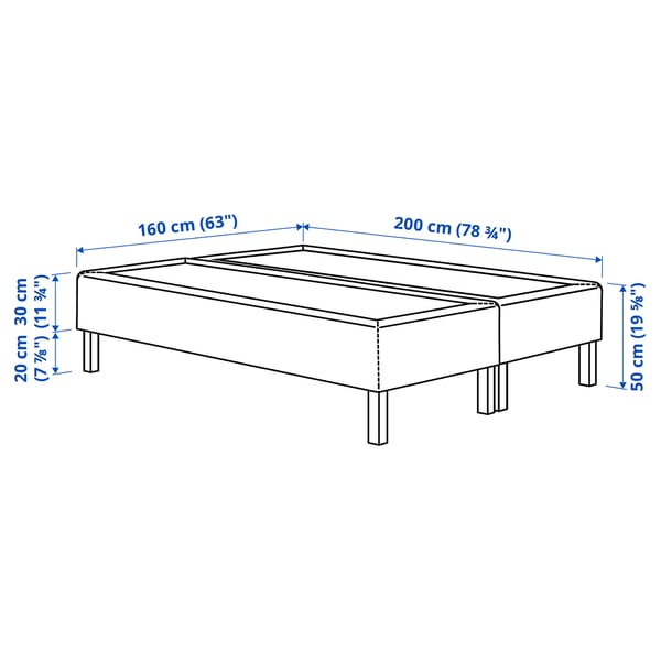RENFJÄLLET Pocket spring mattress base, incl leg, mattress pad and headboar medium firm/Kilanda dark blue Näsfjället, 160x200 cm