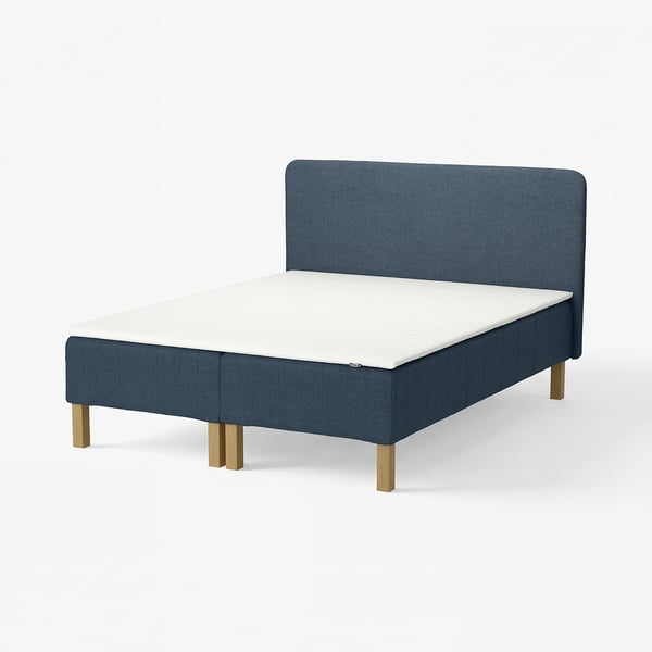RENFJÄLLET Pocket spring mattress base, incl leg, mattress pad and headboar medium firm/Kilanda dark blue Näsfjället, 180x200 cm
