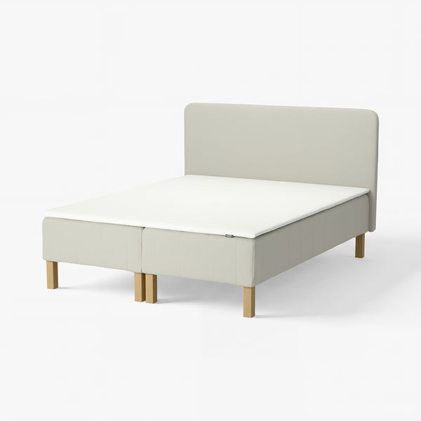 RENFJÄLLET Pocket spring mattress base, incl leg, mattress pad and headboar medium firm/Knisa light beige Näsfjället, 160x200 cm