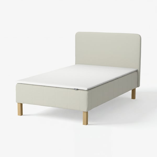 RENFJÄLLET Pocket spring mattress base, incl leg, mattress pad and headboar medium firm/Knisa light beige Näsfjället, 120x200 cm