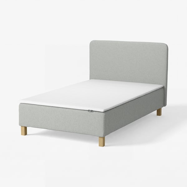 RENFJÄLLET Pocket spring mattress base, incl leg, mattress pad and headboar medium firm/Tibbleby beige/grey Näsfjället, 120x200 cm