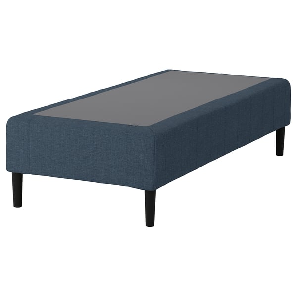 Blue rectangular mattress base with dark legs.