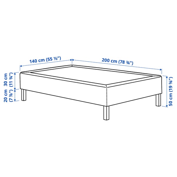 RENFJÄLLET Pocket spring mattress base, incl leg medium firm/Kilanda dark blue, 140x200 cm