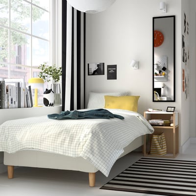 RENFJÄLLET Pocket spring mattress base, incl leg medium firm/Knisa light beige, 90x200 cm