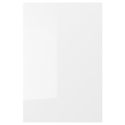 A sleek, white, high-gloss RINGHULT kitchen cabinet door with square edges and modern design.