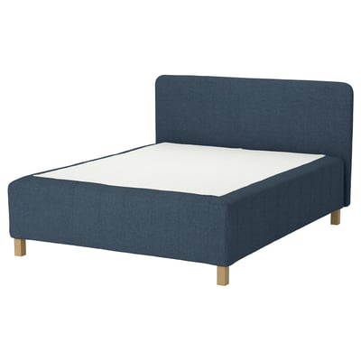 RISHÖJDEN Pocket spring mattress bse, 7 zones, incl leg and headboard firm/Kilanda dark blue, 160x200 cm