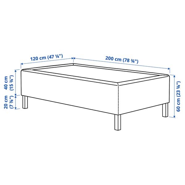 RISHÖJDEN Pocket spring mattress bse, 7 zones, incl leg and headboard firm/Kilanda dark blue, 120x200 cm