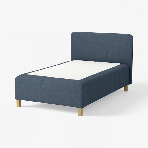 RISHÖJDEN Pocket spring mattress bse, 7 zones, incl leg and headboard firm/Kilanda dark blue, 140x200 cm