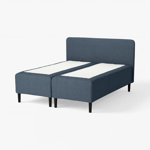 RISHÖJDEN Pocket spring mattress bse, 7 zones, incl leg and headboard firm/Kilanda dark blue, 160x200 cm