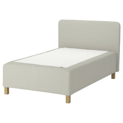 RISHÖJDEN Pocket spring mattress bse, 7 zones, incl leg and headboard firm/Knisa light beige, 140x200 cm