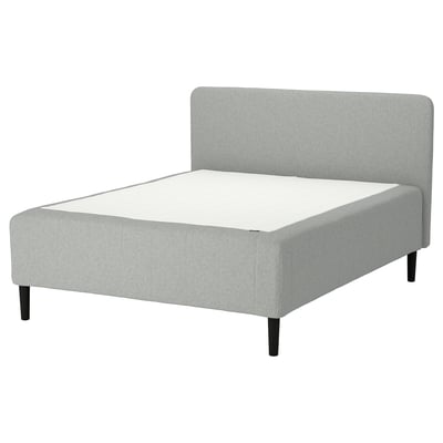 RISHÖJDEN Pocket spring mattress bse, 7 zones, incl leg and headboard firm/Tibbleby beige/grey, 160x200 cm