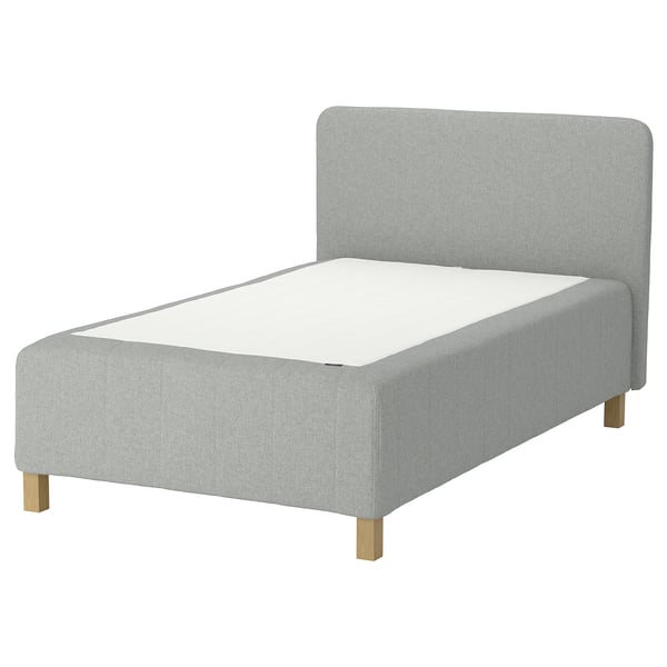 RISHÖJDEN Pocket spring mattress bse, 7 zones, incl leg and headboard firm/Tibbleby beige/grey, 120x200 cm