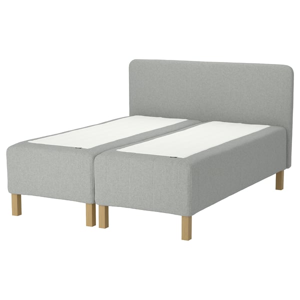 RISHÖJDEN Pocket spring mattress bse, 7 zones, incl leg and headboard firm/Tibbleby beige/grey, 160x200 cm