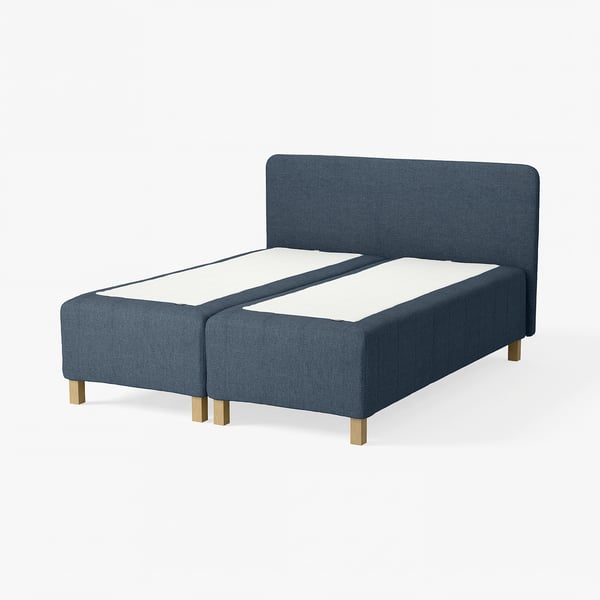 RISHÖJDEN Pocket spring mattress bse, 7 zones, incl leg and headboard medium firm/Kilanda dark blue, 160x200 cm