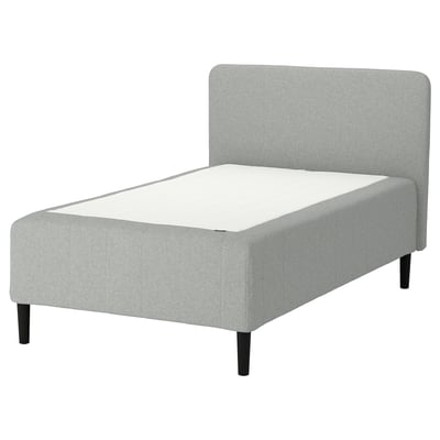 RISHÖJDEN Pocket spring mattress bse, 7 zones, incl leg and headboard medium firm/Tibbleby beige/grey, 140x200 cm
