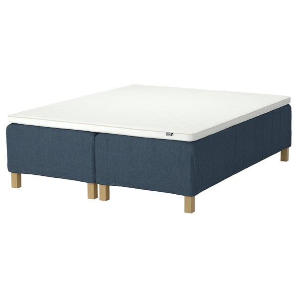 Rishojden mattress and base in blue, wooden legs, 7 comfort zones.