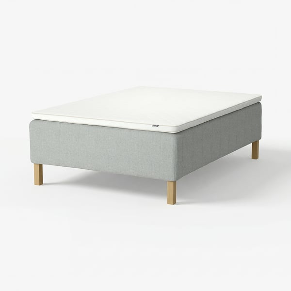RISHÖJDEN Pocket spring mattress bse, 7 zones, incl leg and mattress pad firm/Tibbleby beige/grey Nyläget, 140x200 cm