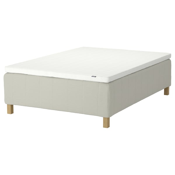 RISHÖJDEN mattress, light beige, fabric cover, rectangular, wooden legs.