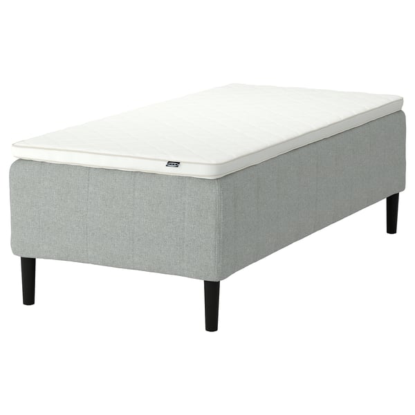 RISHÖJDEN mattress: rectangular, light grey fabric, foam core, wooden legs.