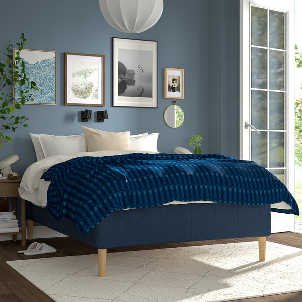 RISHÖJDEN Pocket spring mattress bse, 7 zones, incl leg firm/Kilanda dark blue, 120x200 cm