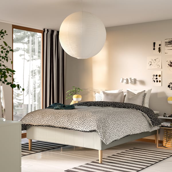 RISHÖJDEN Pocket spring mattress bse, 7 zones, incl leg firm/Knisa light beige, 180x200 cm