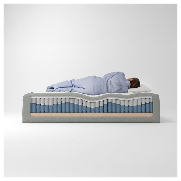 RISHÖJDEN Pocket spring mattress bse, 7 zones, incl leg firm/Tibbleby beige/grey, 180x200 cm