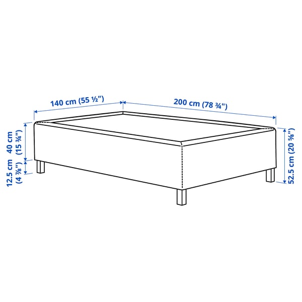 RISHÖJDEN Pocket spring mattress bse, 7 zones, incl leg, mattress pad and headboar firm/Kilanda dark blue Norrsele, 140x200 cm