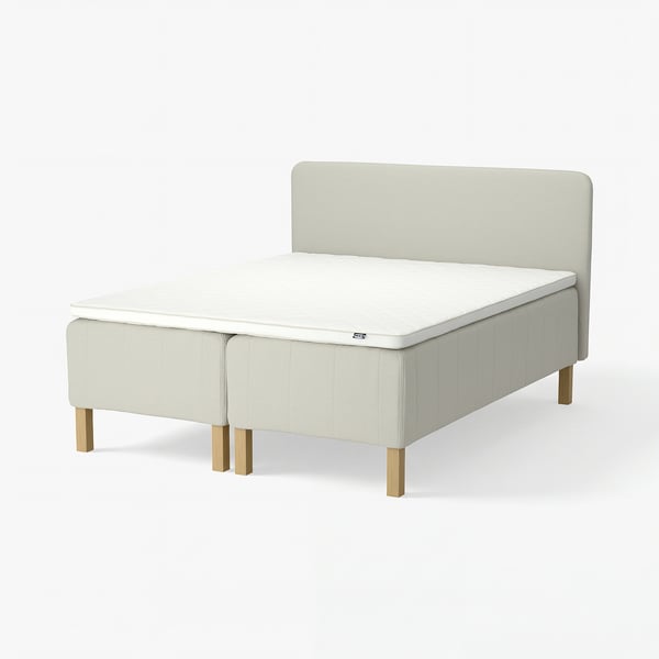 RISHÖJDEN Pocket spring mattress bse, 7 zones, incl leg, mattress pad and headboar firm/Knisa light beige Nyläget, 160x200 cm