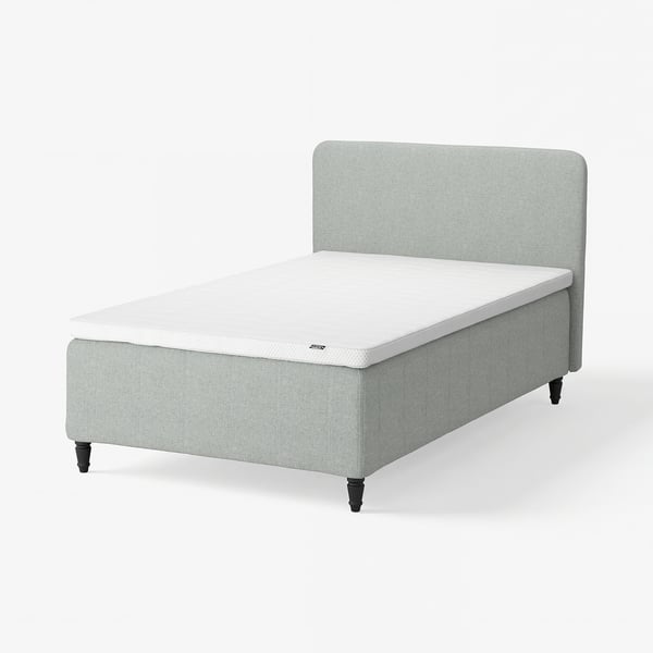 RISHÖJDEN Pocket spring mattress bse, 7 zones, incl leg, mattress pad and headboar firm/Tibbleby beige/grey Norrsele, 140x200 cm
