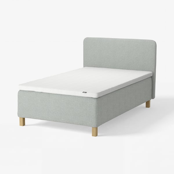 RISHÖJDEN Pocket spring mattress bse, 7 zones, incl leg, mattress pad and headboar firm/Tibbleby beige/grey Norrsele, 120x200 cm