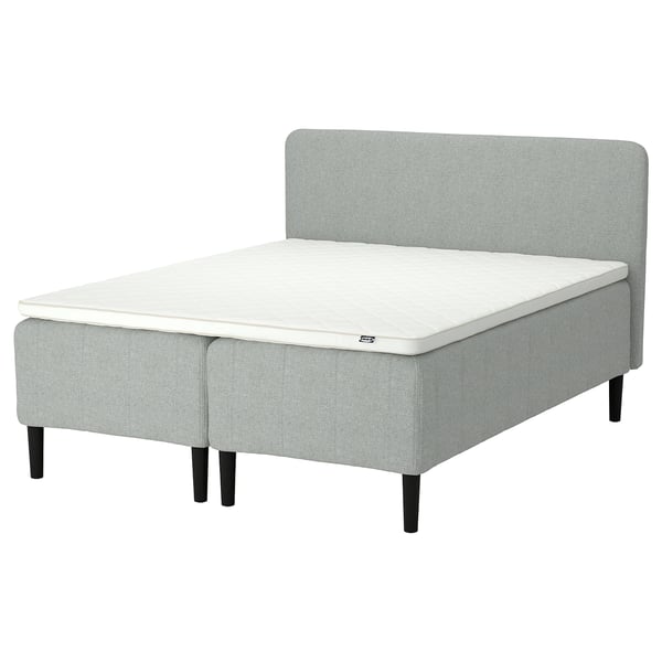 RISHÖJDEN Pocket spring mattress bse, 7 zones, incl leg, mattress pad and headboar firm/Tibbleby beige/grey Nyläget, 160x200 cm