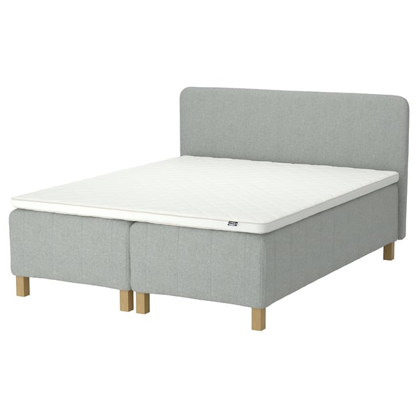 RISHÖJDEN Pocket spring mattress bse, 7 zones, incl leg, mattress pad and headboar firm/Tibbleby beige/grey Nyläget, 160x200 cm