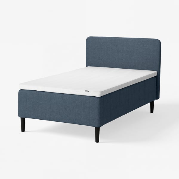 RISHÖJDEN Pocket spring mattress bse, 7 zones, incl leg, mattress pad and headboar medium firm/Kilanda dark blue Norrsele, 120x200 cm
