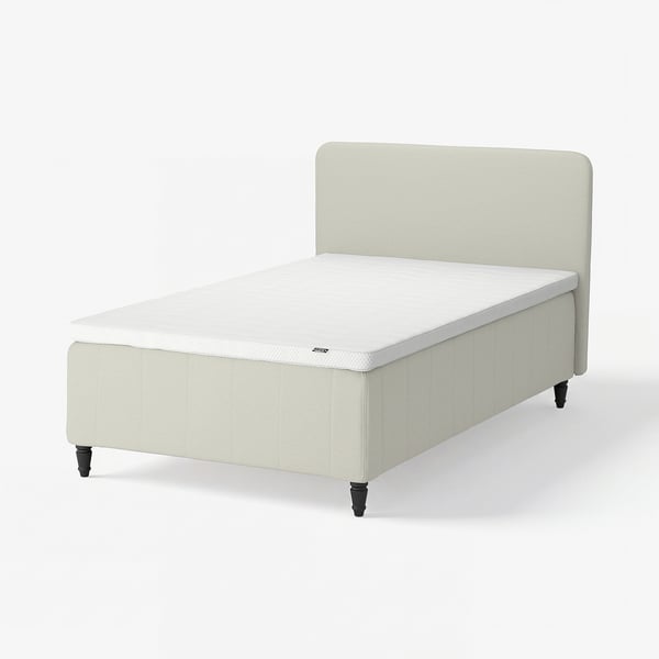 RISHÖJDEN Pocket spring mattress bse, 7 zones, incl leg, mattress pad and headboar medium firm/Knisa light beige Norrsele, 140x200 cm
