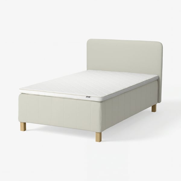 RISHÖJDEN Pocket spring mattress bse, 7 zones, incl leg, mattress pad and headboar medium firm/Knisa light beige Nyläget, 140x200 cm