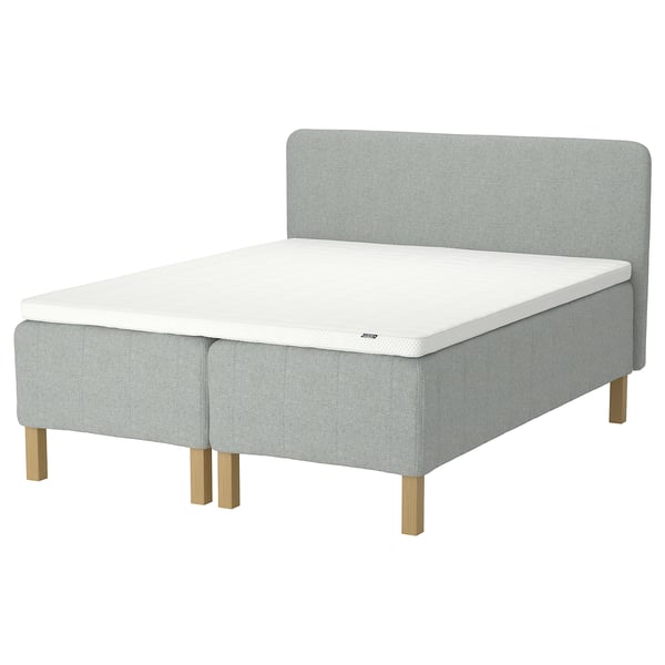 RISHÖJDEN Pocket spring mattress bse, 7 zones, incl leg, mattress pad and headboar medium firm/Tibbleby beige/grey Norrsele, 180x200 cm