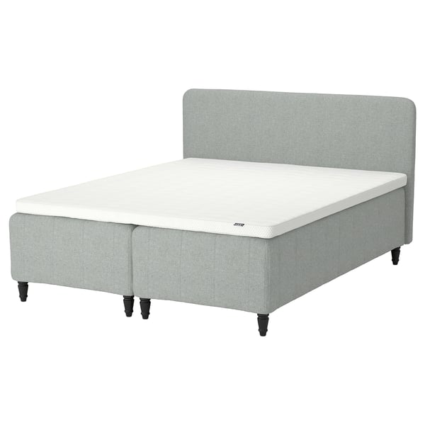 RISHÖJDEN Pocket spring mattress bse, 7 zones, incl leg, mattress pad and headboar medium firm/Tibbleby beige/grey Norrsele, 180x200 cm