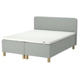 RISHÖJDEN Pocket spring mattress bse, 7 zones, incl leg, mattress pad and headboar medium firm/Tibbleby beige/grey Nyläget, 180x200 cm