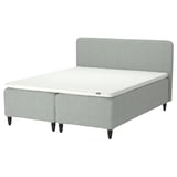 RISHÖJDEN Pocket spring mattress bse, 7 zones, incl leg, mattress pad and headboar medium firm/Tibbleby beige/grey Nyläget, 180x200 cm