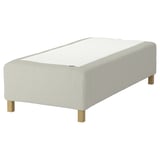 RISHÖJDEN mattress base: white, wooden legs, modern design, upholstered.