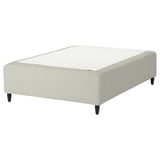 IKEA RISHÖJDEN bed base, white, upholstered, square edges.