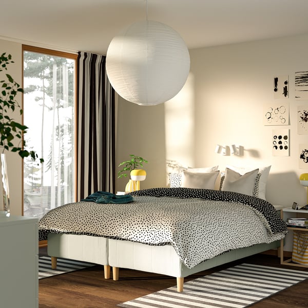 RISHÖJDEN Pocket spring mattress bse, 7 zones, incl leg medium firm/Knisa light beige, 180x200 cm