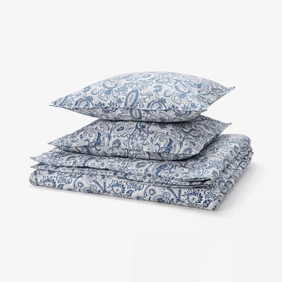 RODGERSIA Duvet cover and 2 pillowcases, blue/white, 240x220/50x60 cm